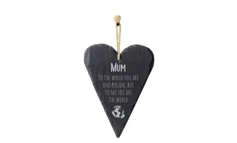 Mum Means The World Welsh Slate Heart Hanging Sign
